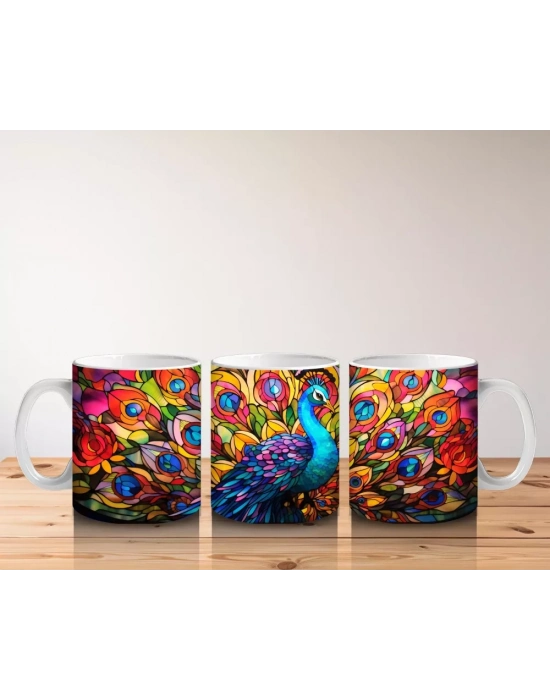 Renkli Tüyleriyle Gösterişli Tavus Kuşu – Baskılı Kahve Kupası