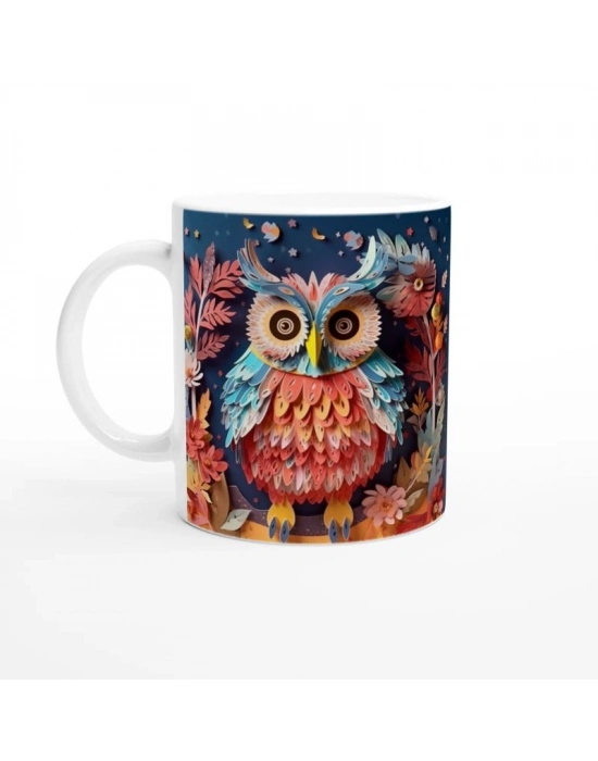 Renkli Tüyleriyle İkiz Baykuşlar Temalı Baskılı Kupa Bardak