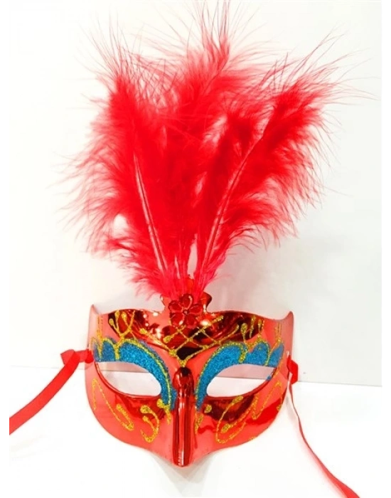 Renkli Tüylü Venedik Parti Maskesi Karışık Renk 12 Adet