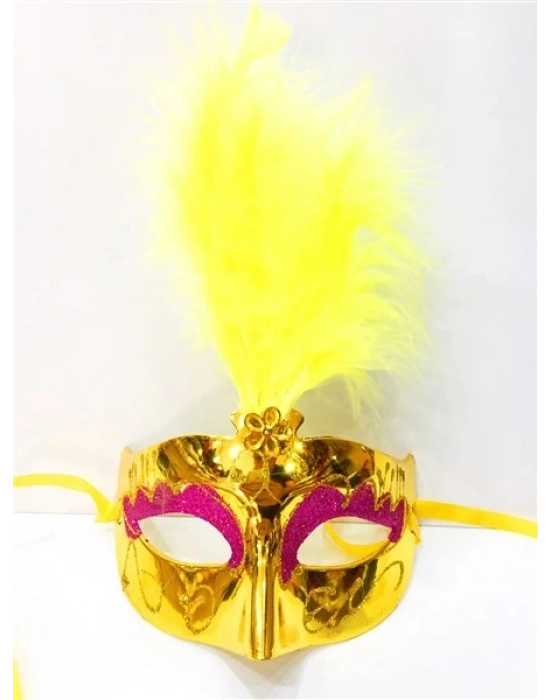 Renkli Tüylü Venedik Parti Maskesi Karışık Renk 12 Adet