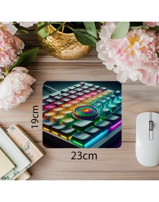Renkli Yuvarlak Tuşlu Klavye Mousepad - 19x23 cm 2 mm Dikdörtgen İthal Baskılı Mouse Pad