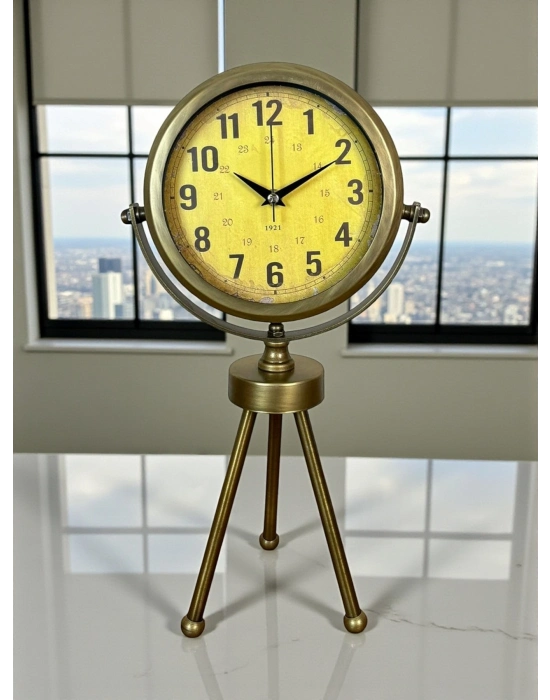 ® Retro Antique Üç Ayaklı Metal Eskitme Masa Saati