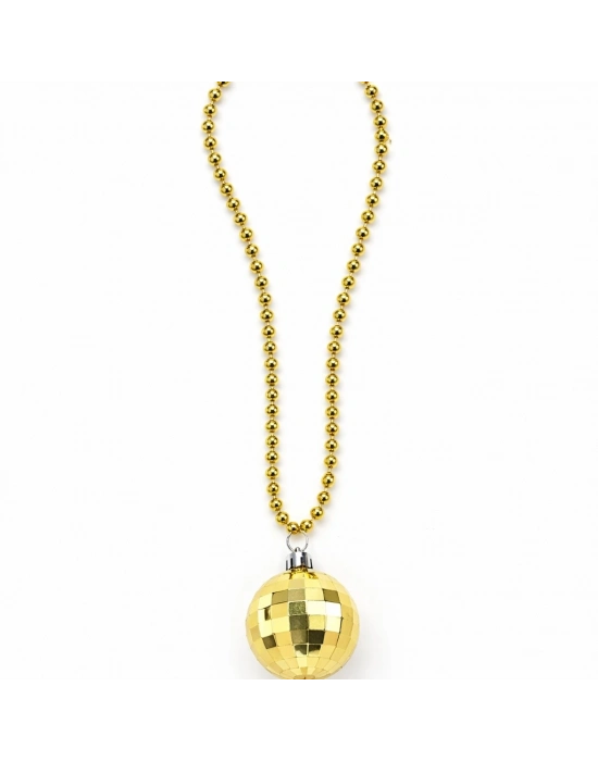 Retro Disko Topu Şekilli 80'ler 90'lar Altın Renk Plastik Kolye
