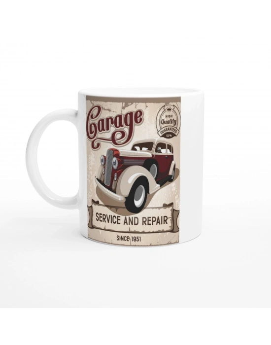 Retro Garage Servis Aracı Baskılı Kupa Bardak