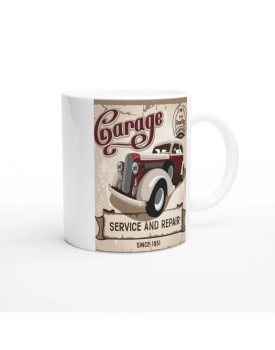 Retro Garage Servis Aracı Baskılı Kupa Bardak