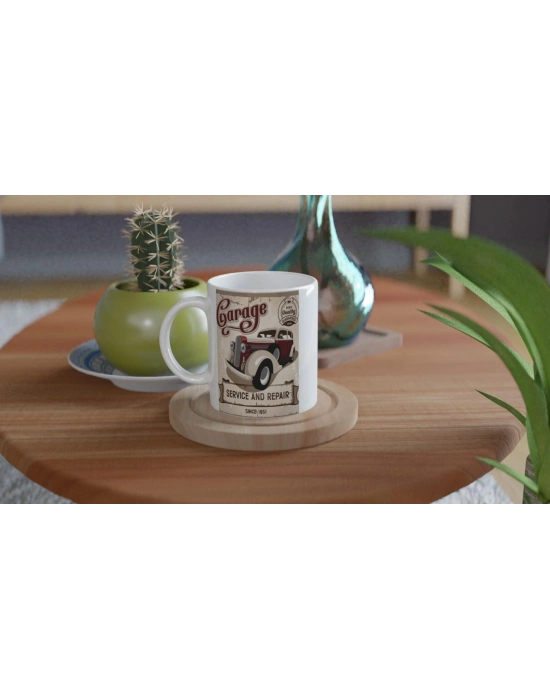 Retro Garage Servis Aracı Baskılı Kupa Bardak