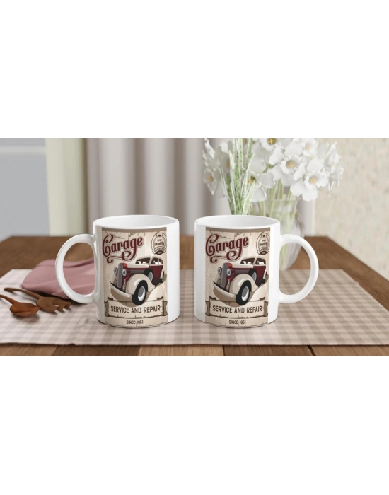 Retro Garage Servis Aracı Baskılı Kupa Bardak