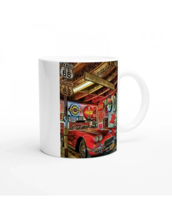 Retro Garaj Temalı Kupa Bardak