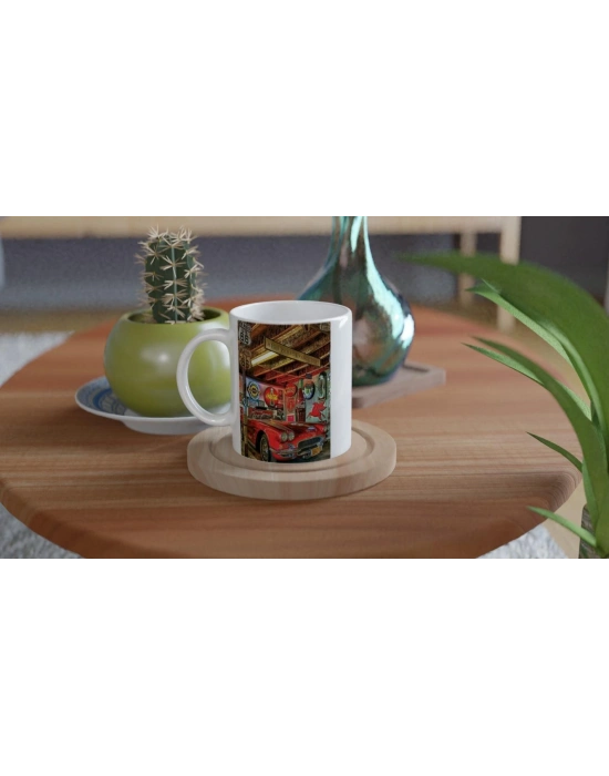 Retro Garaj Temalı Kupa Bardak