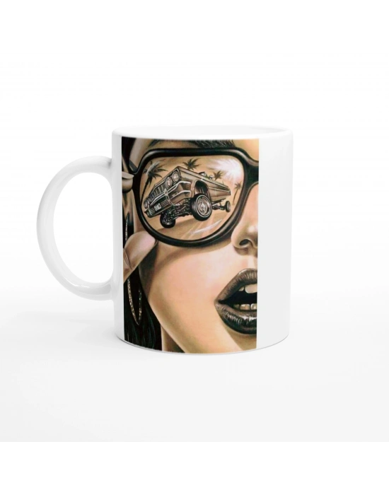 Retro Gözlükte Yansıyan Lowrider Araba Kupa Bardak