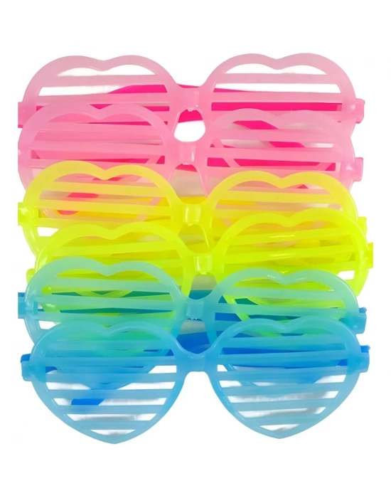Retro Neon Fosforlu Kalp Panjur Gözlük - 12 Adet