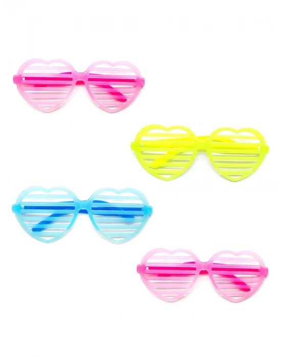 Retro Neon Fosforlu Kalp Panjur Gözlük 12 Adet – 80’ler 90’lar Parti Stili