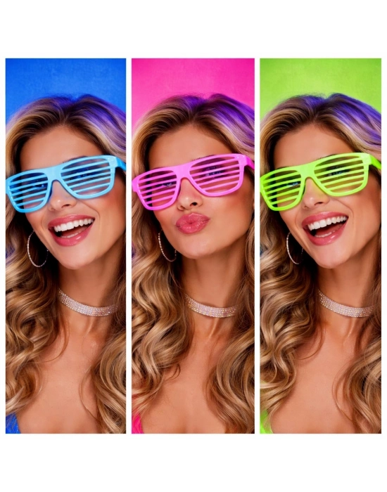 Retro Neon Fosforlu Panjur Gözlük 12 Adet – 80’ler 90’lar Parti Stili