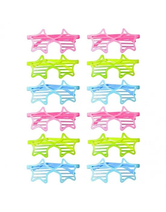 Retro Neon Fosforlu Yıldız Panjur Gözlük - 12 Adet
