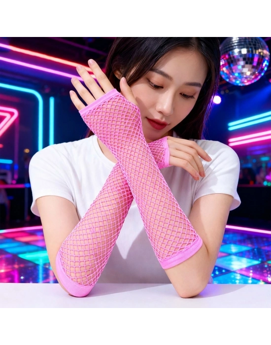 Retro Neon Pembe File Parmaksız Eldiven 26 cm