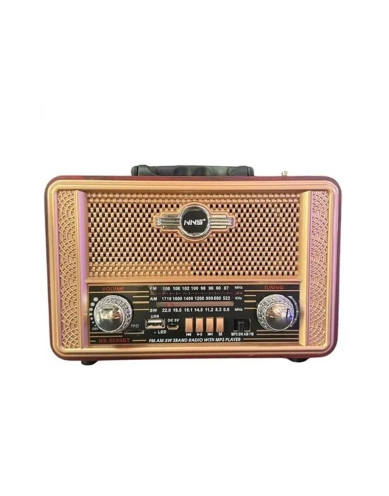 ®  Retro, Nostaljik, Ahşap Tasarım Bluetooth Hoparlörlü, Şarjlı, Taşınabilir Otantik Tasarımlı FM/AM Destekli Radyo NS8098