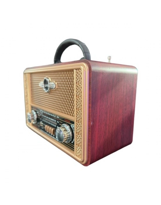 ®  Retro, Nostaljik, Ahşap Tasarım Bluetooth Hoparlörlü, Şarjlı, Taşınabilir Otantik Tasarımlı FM/AM Destekli Radyo NS8098