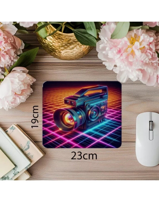 Retro Video Kamera Temalı Mousepad - 19x23 cm 2 mm Dikdörtgen İthal Baskılı Mouse Pad