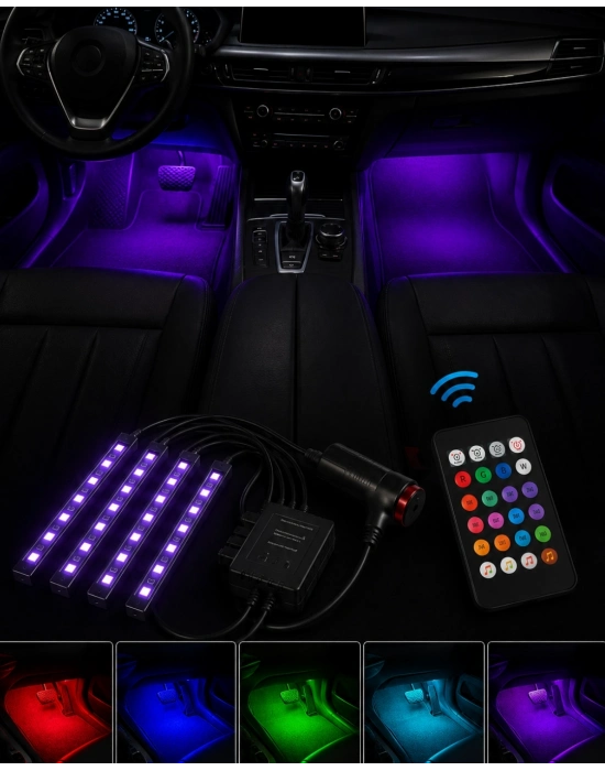 RGB Araç İçi Şerit LED Seti Müzik Kontrollü Ambiyans Aydınlatma