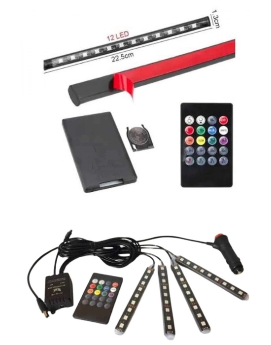 ® RGB Işıklı Araç İçi Aydınlatma Kumandalı 12li Led Işık Renk Değiştirebilen