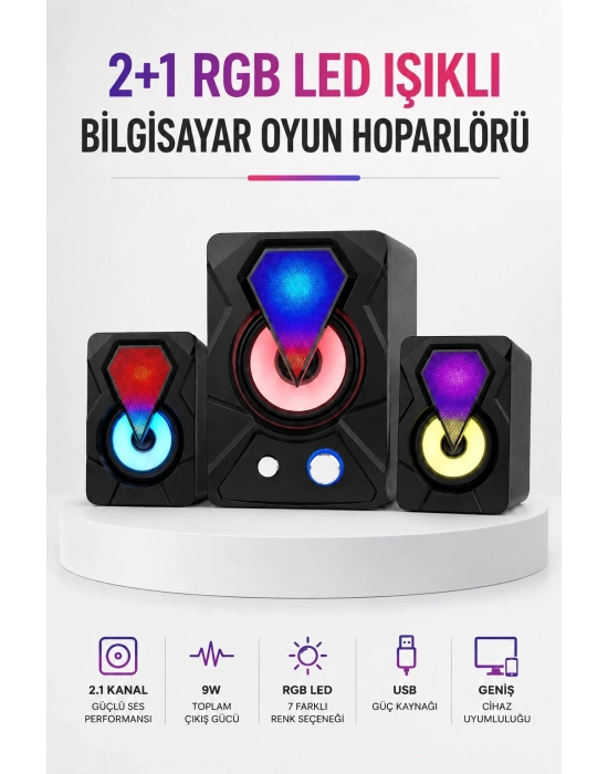 RGB LED Aydınlatmalı Bilgisayar Oyun Hoparlör Sistemi