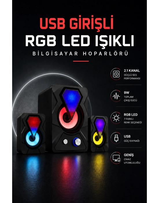RGB LED AYDINLATMALI USB BİLGİSAYAR OYUN HOPARLÖRÜ