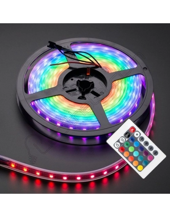 Rgb Şerit 5 Metre 16 Renkli Kumandalı Adaptörlü Çift Taraflı Bant