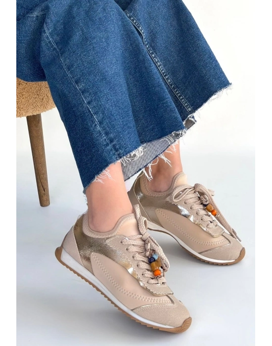 Riaf Bej Cilt Bağcıklı Spor Ayakkabı