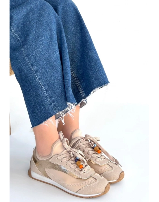 Riaf Bej Cilt Bağcıklı Spor Ayakkabı