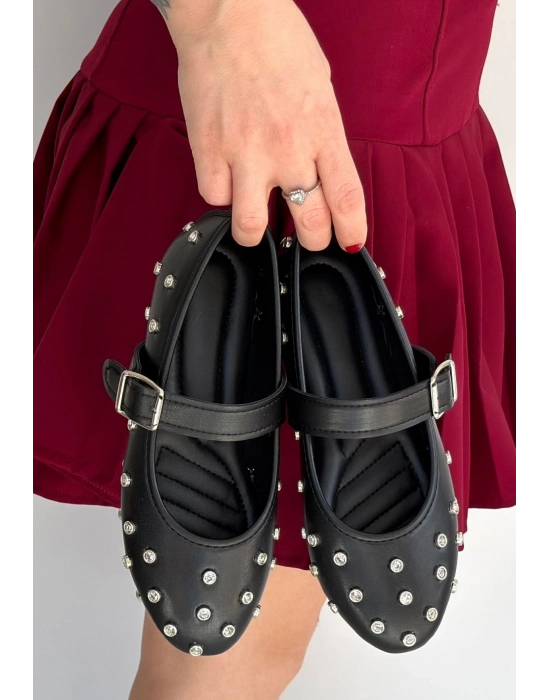 Ritta Siyah Cilt Kemerli Babet Ayakkabı