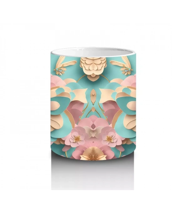 Rölyef Desenli 3D Pembe Kelebek – Baskılı Kupa