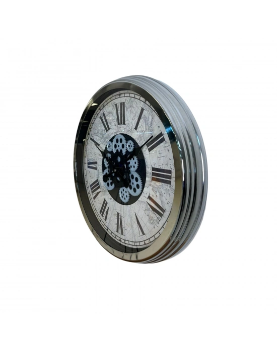 ® Roma Atlas  60 Cm Çarklı Krom Duvar Saati
