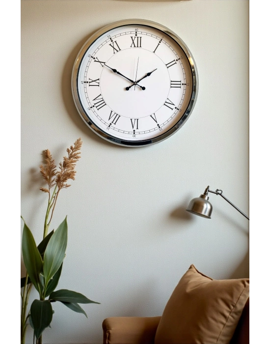 ® Roma Zarafeti Krom 52 Cm Metal Duvar Saati