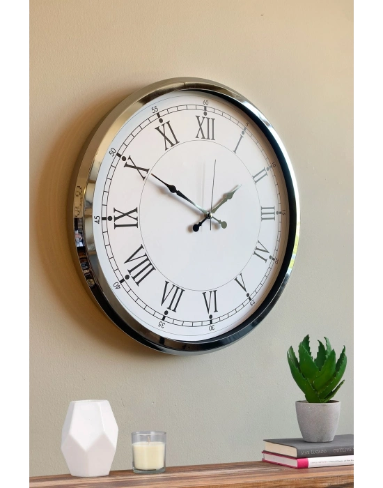 ® Roma Zarafeti Krom 52 Cm Metal Duvar Saati