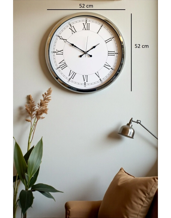 ® Roma Zarafeti Krom 52 Cm Metal Duvar Saati