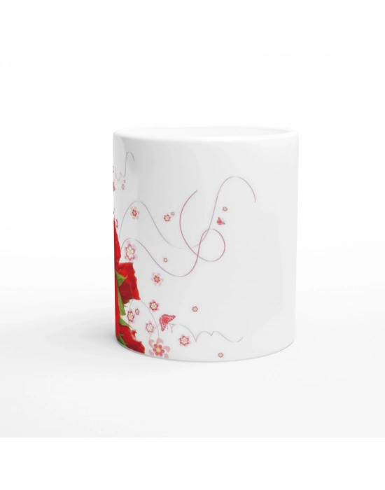 Romantik Kırmızı Gül Desenli Kupa Bardak