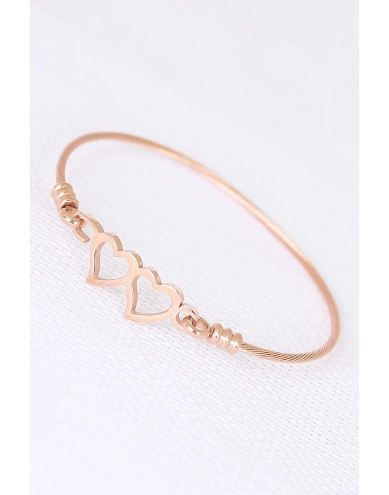 ® Rose Çelik Çift Kalp Figürlü Erkek Kelepçe Bileklik