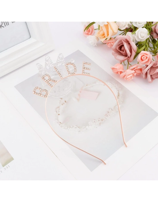 Rose Gold Bekarlığa Veda Kristal Taş Bride Tacı