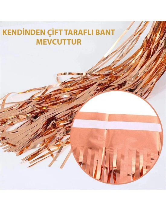 Rose Gold Püsküllü Kapı Perdesi - Parti, Bekarlığa Veda, Doğum Günü 1x2 M
