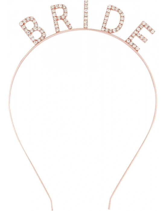 Rose Gold Renk Bekarlığa Veda Kristal Taş Bride Tacı İthal 16x10 Cm