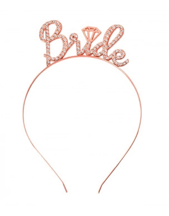 Rose Gold Renkli Taşlı “Bride” Gelin Tacı