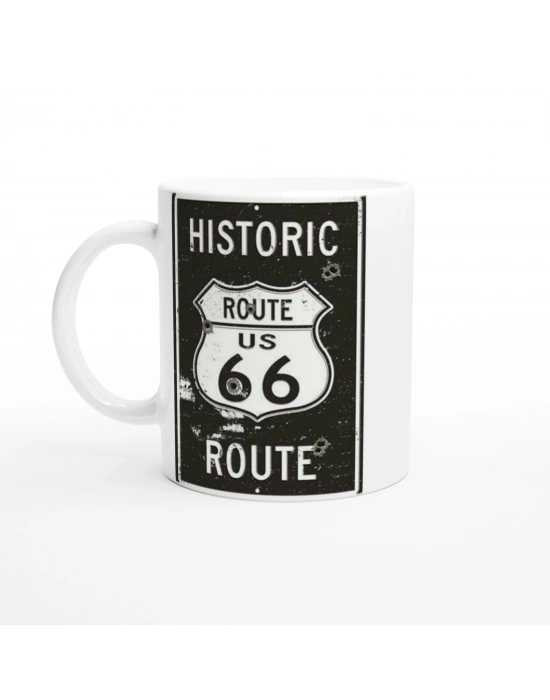 Route 66 Kurşun İzli Retro Metal Levha Temalı Kupa Bardak