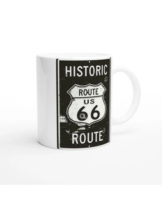 Route 66 Kurşun İzli Retro Metal Levha Temalı Kupa Bardak