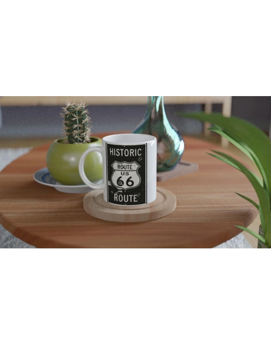 Route 66 Kurşun İzli Retro Metal Levha Temalı Kupa Bardak