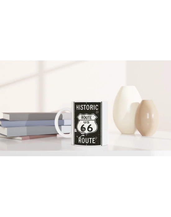 Route 66 Kurşun İzli Retro Metal Levha Temalı Kupa Bardak