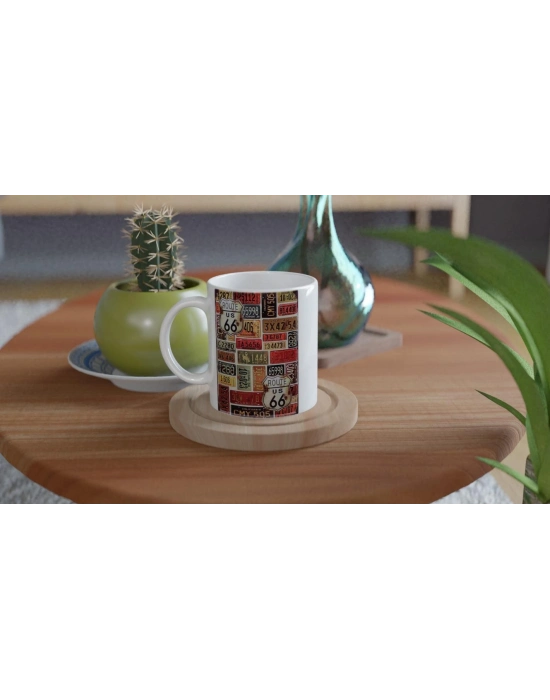 Route 66 Plaka Kolajı Temalı Retro Kupa Bardak