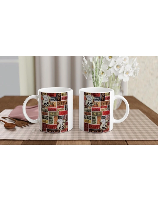 Route 66 Plaka Kolajı Temalı Retro Kupa Bardak
