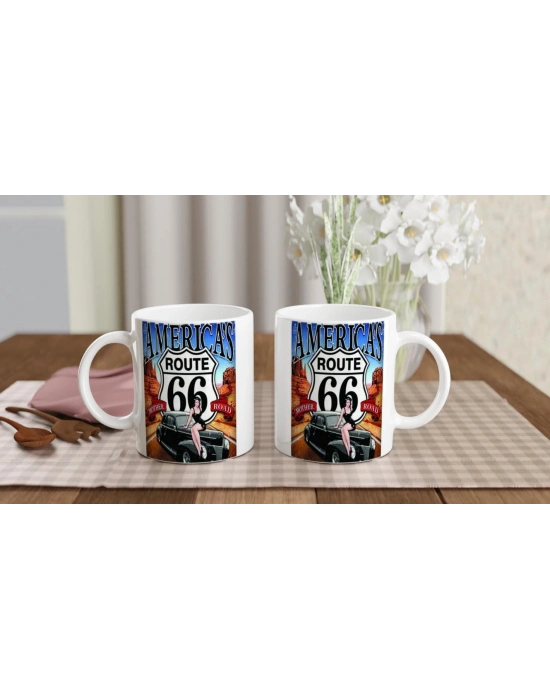 Route 66 Retro Pin-Up Kupa Bardak