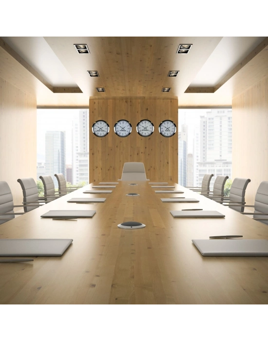 Royal Krom 4’lü 36 Cm Metal Dünya Duvar Saatleri