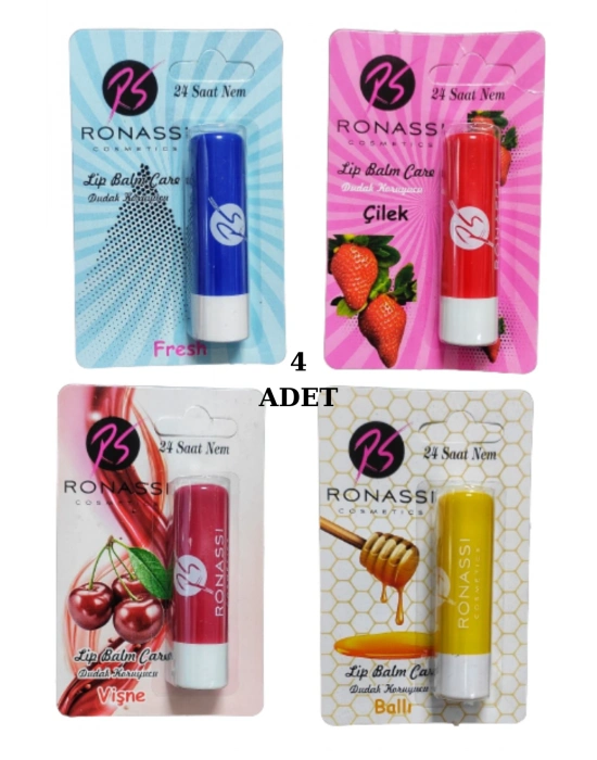 RS Ronassi Dudak Koruyucu ve Parlatıcısı Fresh Çilek Vişne ve Ballı 4 Lü Set